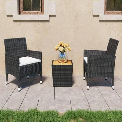 3-delige Bistroset poly rattan en acaciahout zwart 3-delige Bistroset poly rattan en acaciahout zwart