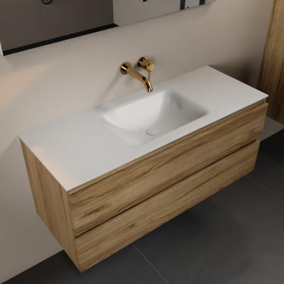 MONDIAZ AIVY 120cm badmeubel Chai, wastafel Talc solid surface midden zonder kraangat met spiegel (AI-351621TALC-NO - AI-M120CHMI - AI-S120X70)