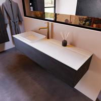 Badkamermeubelset Mondiaz Erin 150 cm met 1 Lade met RIDGE Wastafel Links Talc met 1 kraangat Greeploos Mat Dark Brown - thumbnail