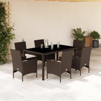 7-delige Tuinset met kussens poly rattan en glas bruin - thumbnail