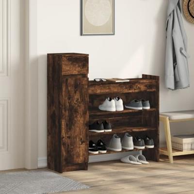 VidaXL Schoenenkast 100,5x28x100 cm bewerkt hout gerookt eikenkleurig VidaXL Schoenenkast 100,5x28x100 cm bewerkt hout gerookt eikenkleurig