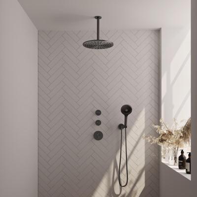 Brauer Gunmetal Carving Thermostatische Regendoucheset Inbouw - Hoofddouche 30 cm - Handdouche 3 Standen - Doucheslang - Wandaansluitbocht - Gunmetal