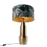 QAZQA Tafellamp brons velours kap pauw groen met goud 50 cm - Bruut - thumbnail