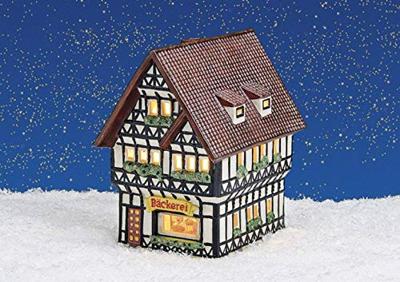 Wurm Light House "Bakkerij" met glazen raam van porselein, Kleurrijk (B/H/D) 11x16x17cm