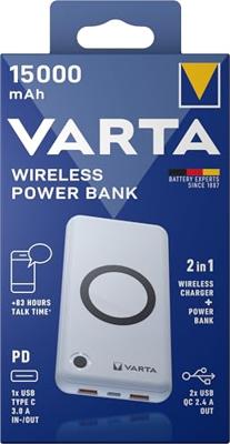 Varta 57908 Powerbank 15000 mAh Quick Charge 3.0, USB PD, Qi Wireless Charging LiPo Wireless Charging, USB-C (met Power Delivery) Wit Statusweergave Varta 57908 Powerbank 15000 mAh Quick Charge 3.0, USB PD, Qi Wireless Charging LiPo Wireless Charging, USB-C (met Power Delivery) Wit Statusweergave