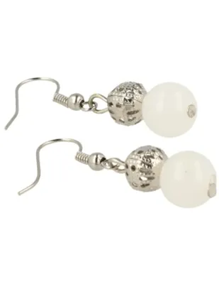 Edelstenen Oorbellen Witte Jade & Sierkraal Edelstenen Oorbellen Witte Jade & Sierkraal