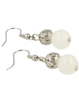 Edelstenen Oorbellen Witte Jade & Sierkraal - thumbnail
