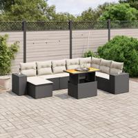 9-delige Loungeset met kussens poly rattan zwart - thumbnail