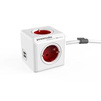 PowerCube Extended USB stekkerblok rood 4 stopcontacten 1.5M - thumbnail