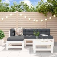 5-delige Loungeset met kussens massief hout wit - thumbnail