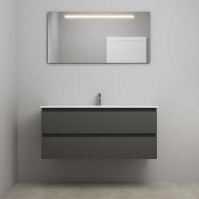 On-Line Badkamermeubelset - 120 cm - Voorgemonteerd - Porseleinen Wastafel - 1 Kraangat - Spiegel met LED-Verlichting - Mat Antraciet