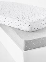 Set van 2 baby hoeslakens van rekbaar jersey met sterrenprint lichtgrijs met print - thumbnail