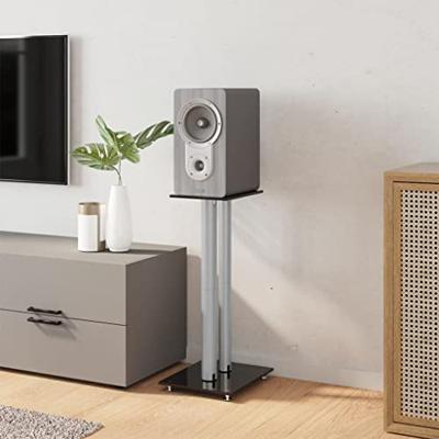 VidaXL Luidsprekerstandaards 2 st 2 pijlers gehard glas zwart zilver