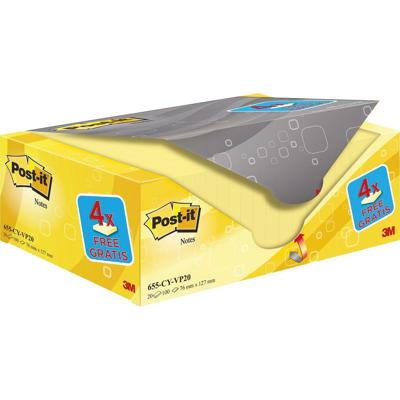 Post-it Notes, 100 vel, ft 76 x 127 mm, geel, pak van 16 blokken + 4 gratis