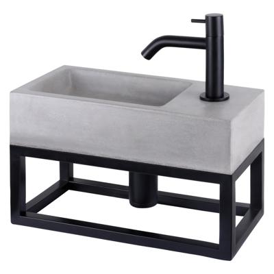 Differnz Jukon fonteinset beton donkergrijs kraan gebogen mat zwart 38.5 x 18.5 x 9 cm met handdoekrek zwart