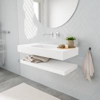 Zaro ALAN vrijhangende wastafel 100cm met wasbak Enkel midden en solid suface planchet in kleur Wit mat 0 lade(s) - thumbnail