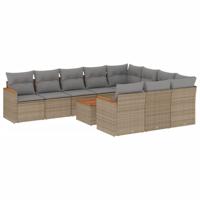 10-delige Loungeset met kussens poly rattan gemengd beige - thumbnail