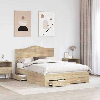 Bedframe met hoofdeinde Sonoma Eiken 150 x 200 cm Bewerkt hout