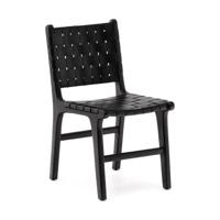 Kave Home Eetkamerstoel 'Calixta' Mahoniehout en leer, kleur Zwart - thumbnail