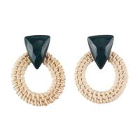 Rotan houten Vintage handgemaakte Dangle Oorbellen (zwart 2) - thumbnail