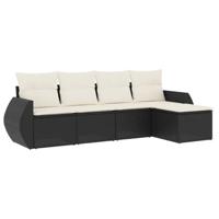 5-delige Loungeset met kussens poly rattan zwart - thumbnail