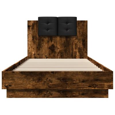 Bedframe met hoofdeinde bewerkt hout gerookt eiken 100x200 cm