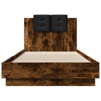 Bedframe met hoofdeinde bewerkt hout gerookt eiken 100x200 cm - thumbnail