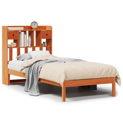 Bed met boekenkast zonder matras grenenhout wasbruin 75x190 cm