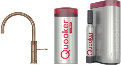 Quooker Classic Fusion Round messing patina met COMBI+ boiler en CUBE reservoir 5-in-1 kokend water kraan