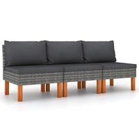 Middenbanken 3 st poly rattan en massief eucalyptushout - thumbnail