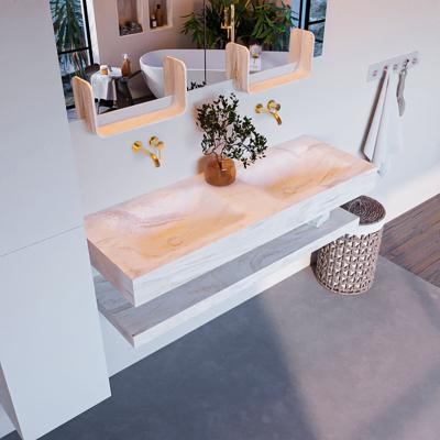 MONDIAZ ALAN-DLUX 130cm planchet Ostra. Vrijhangende wastafel CLOUD dubbel zonder kraangat, kleur Ostra.