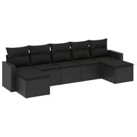 7-delige Loungeset met kussens poly rattan zwart - thumbnail