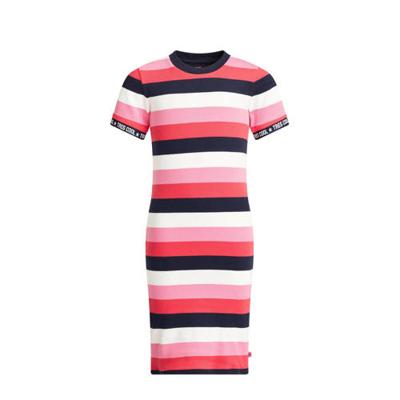 WE Fashion gestreepte maxi jurk roze/wit/donkerblauw