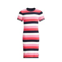 WE Fashion gestreepte maxi jurk roze/wit/donkerblauw - thumbnail