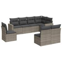 8-delige Loungeset met kussens poly rattan grijs - thumbnail