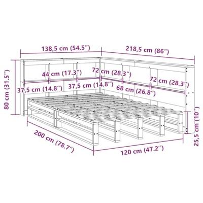 Bed met boekenkast zonder matras grenenhout wasbruin 120x200 cm