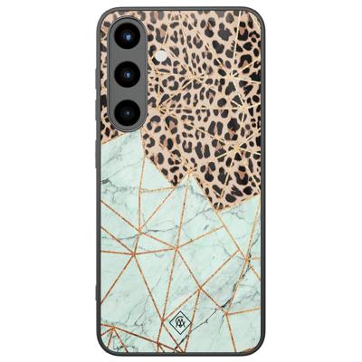 Samsung Galaxy S25 glazen hardcase - Luipaard marmer mint Samsung Galaxy S25 glazen hardcase - Luipaard marmer mint