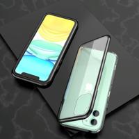 Voor iPhone 11 Ultra Slim Single Sides Magnetic Adsorption Angular Frame Tempered Glass Magnet Flip Case (Zwart) - thumbnail