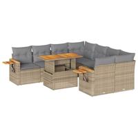9-delige Loungeset met kussens poly rattan acacia beige - thumbnail