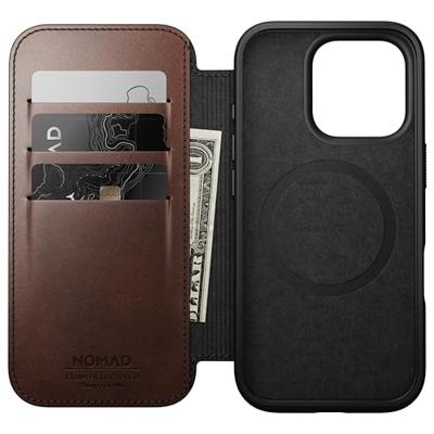 Nomad Modern Horween lederen folio iPhone 16 Pro - Rustic Brown Nomad Modern Horween lederen folio iPhone 16 Pro - Rustic Brown