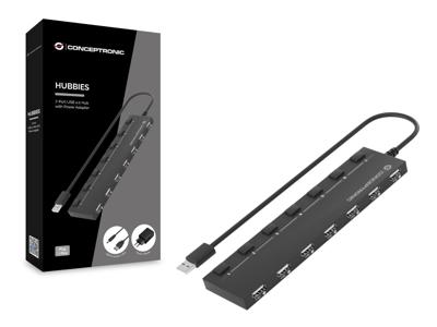 Conceptronic HUBBIES08BP HUBBIES08BP USB-hub 7 poorten USB-A USB 2.0 480 MBit/s Zwart