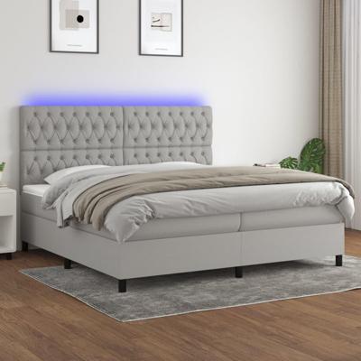 Boxspring met matras en LED stof lichtgrijs 200x200 cm