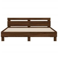 Bedframe met hoofdeinde bewerkt hout bruineikenkleur 200x200 cm - thumbnail