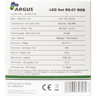 Inter-Tech Argus RS07 PC-ventilator Zwart (b x h x d) 120 x 120 x 25 mm Incl. afstandsbediening, Incl. LED-verlichting