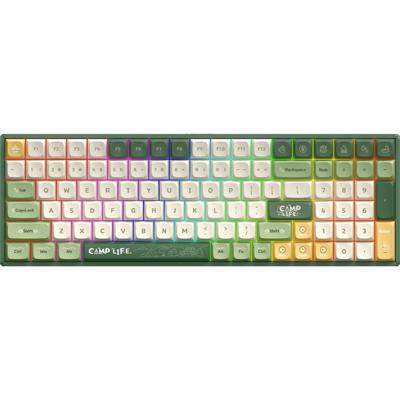 Iqunix F97 Camping Wireless Mechanical Keyboard, gaming toetsenbord (Groen/oranje, US lay-out, Cherry MX Brown, RGB leds, 96%, Hot-swappable, PBT, 2.4GHz | Bluetooth 5.1 | USB-C)