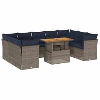 10-delige Loungeset met kussens poly rattan grijs - thumbnail