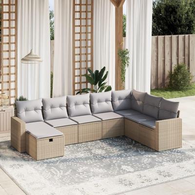 8-delige Loungeset met kussens poly rattan gemengd beige