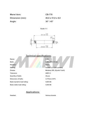 Marwi Union kogellager ball bearing union cb-778 40x51,8x8 Marwi Union kogellager ball bearing union cb-778 40x51,8x8