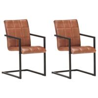 vidaXL Eetkamerstoelen 2 st echt leer bruin - thumbnail