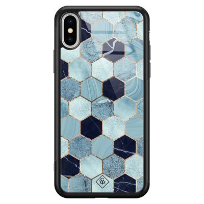 iPhone XS Max glazen hardcase - Blue cubes iPhone XS Max glazen hardcase - Blue cubes